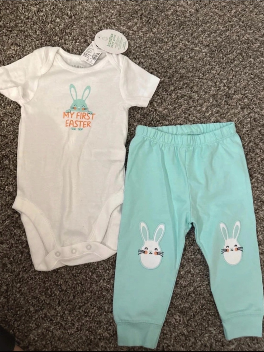 6-9 month Carter's White Bodysuit and Mint Bunny Leggings Set-open to bundle